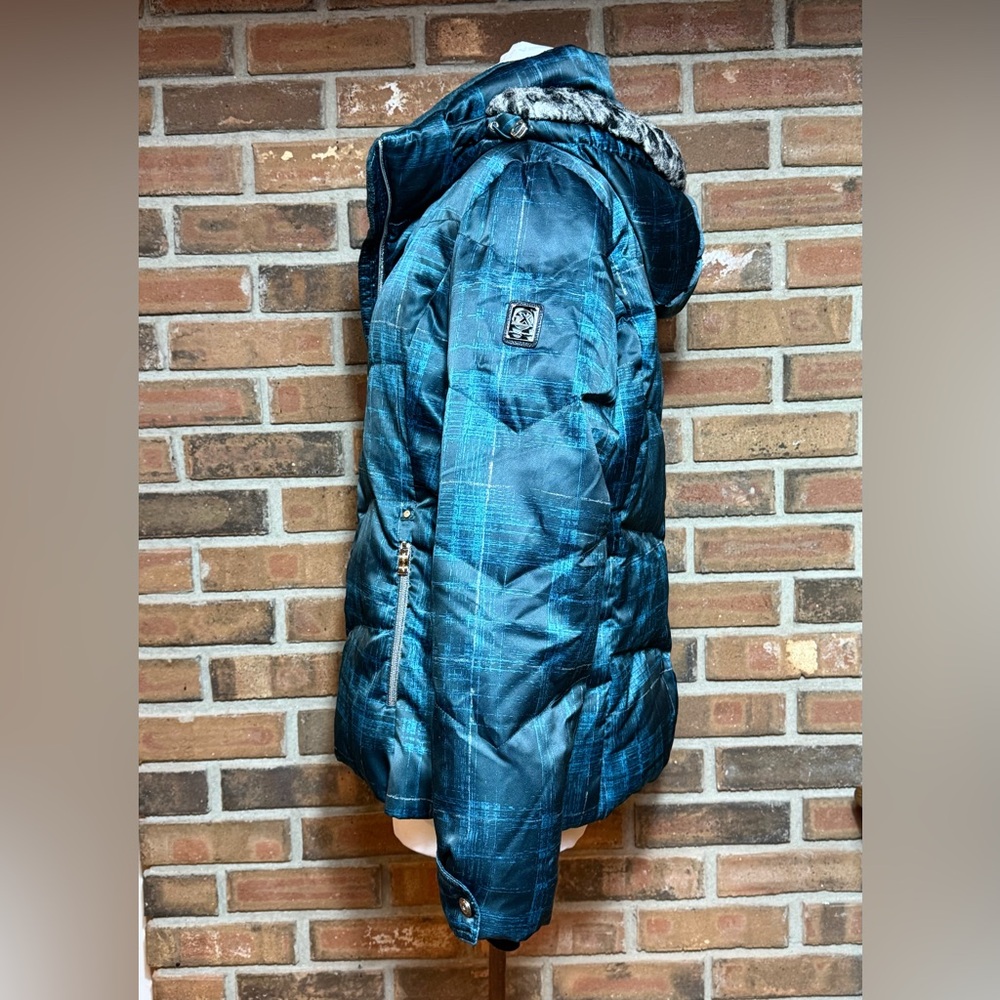ZeroXposur Women’s Large Teal Plaid Puffer Jacket Hooded - Picture 2 of 6